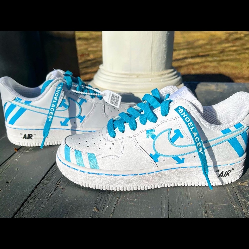 CUSTOM — Hand-painted, Nike Air Force 1 Off-white Blue